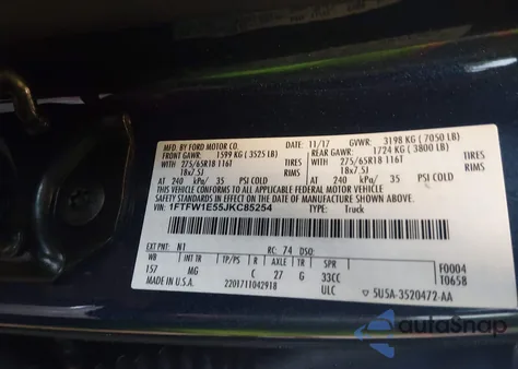 2018 Ford F-150 Xlt from USA, damaged, VIN 1FTFW1E55JKC85254